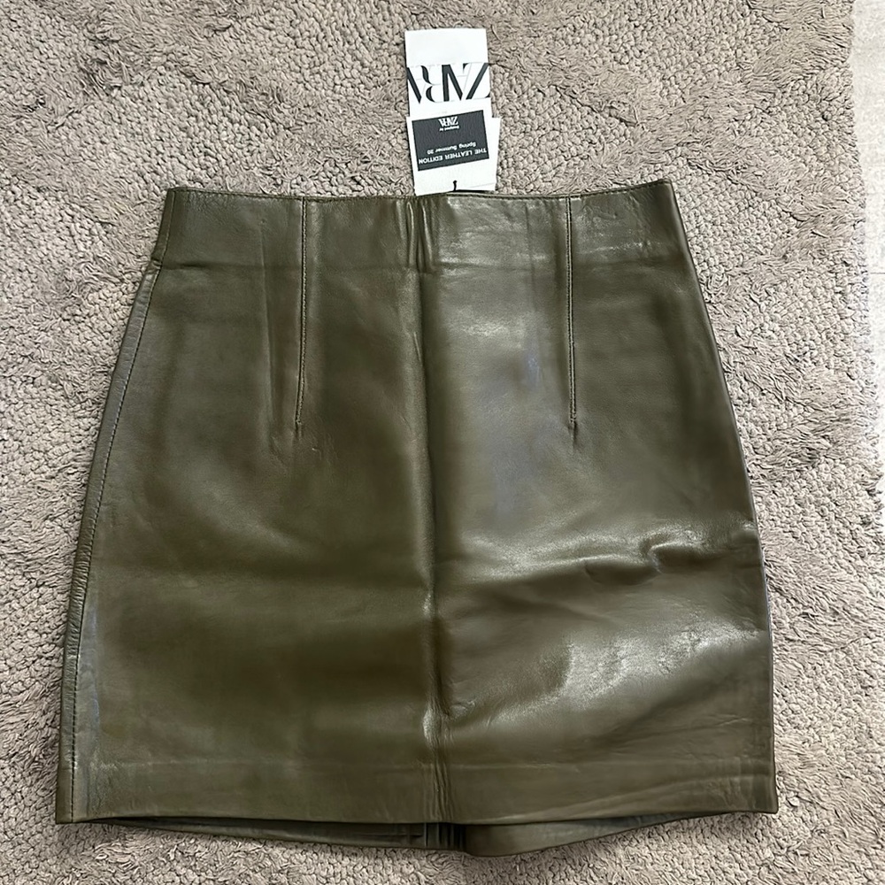 Zara green skirt leather